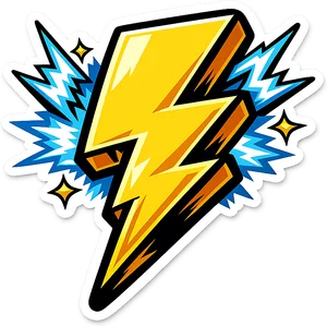 Yellow lightning bolt die-cut sticker with blue sparks