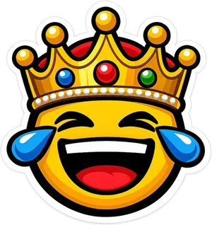 Laughing emoji wearing a jeweled gold crown, die-cut sticker